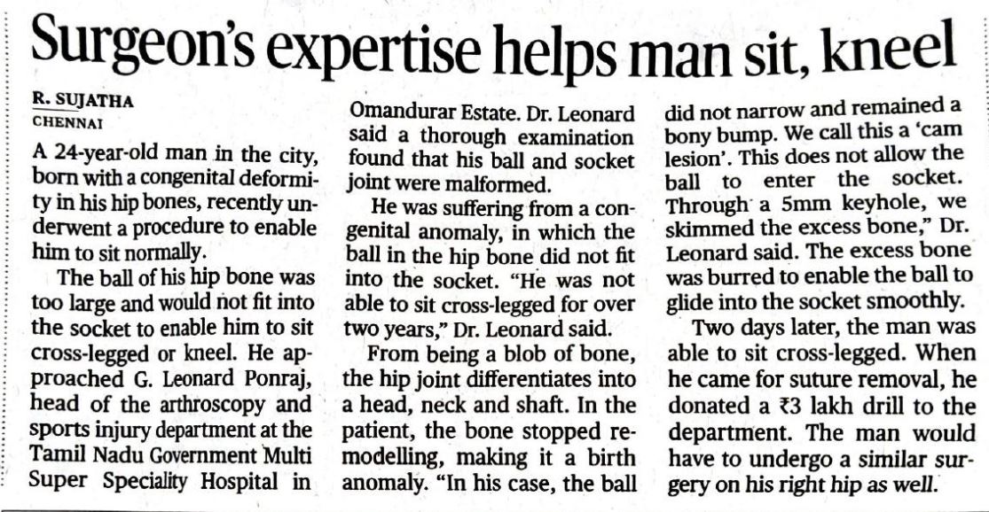 2020.12.31-Dr-Leonard-Ponraj-Arthroscopic-CAM-Resection-in-a-24-yr-old-man-at-TN-Govt-Multi-Super-Specialty-Hospital-Chennai-reported-in-News-Paper