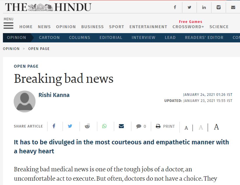2021.01.24-Dr.-Rishi-Kanna-WRITE-UP-titled-Breaking-bad-news-in-The-Hindu-Newspaper